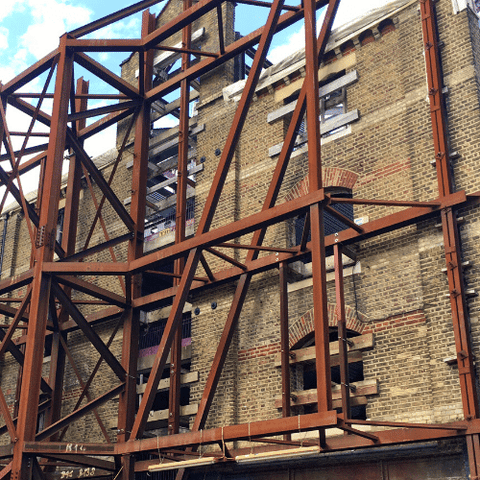 Scaffold against a building near Borough Market in London