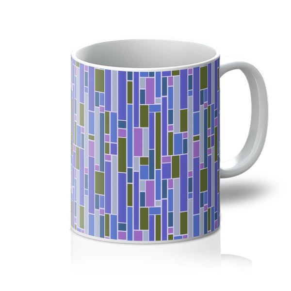 ceramic blue geometric patterned Blue Mid Century Modern Geometric Stripes coffee mug by BillingtonPix