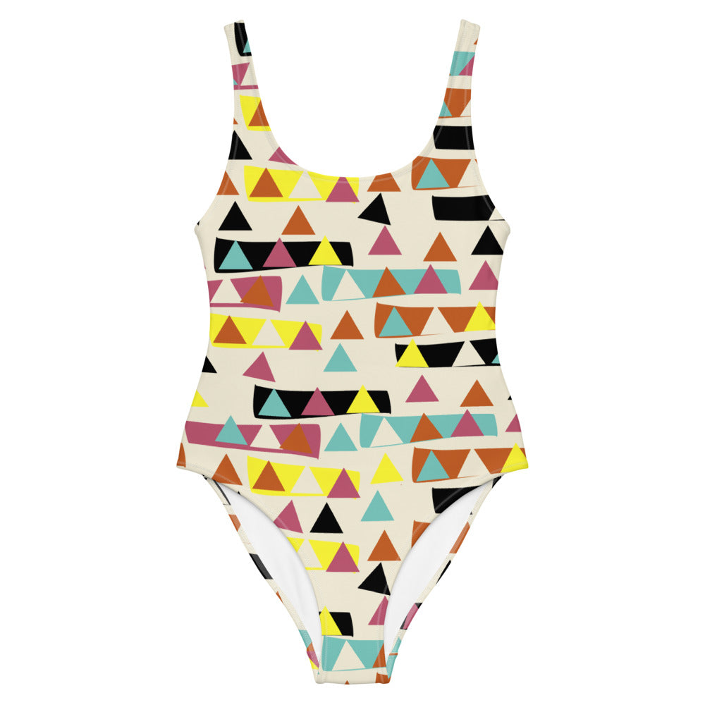Patterned One-Piece Swimsuit | Yellow Retro Style | Triangular Forest ...