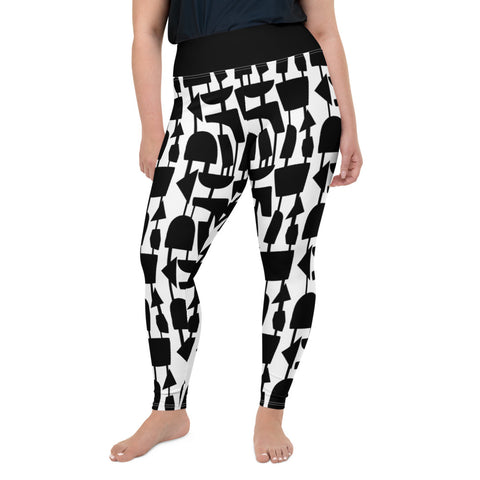 Black Geometric Leggings Made From Polyester