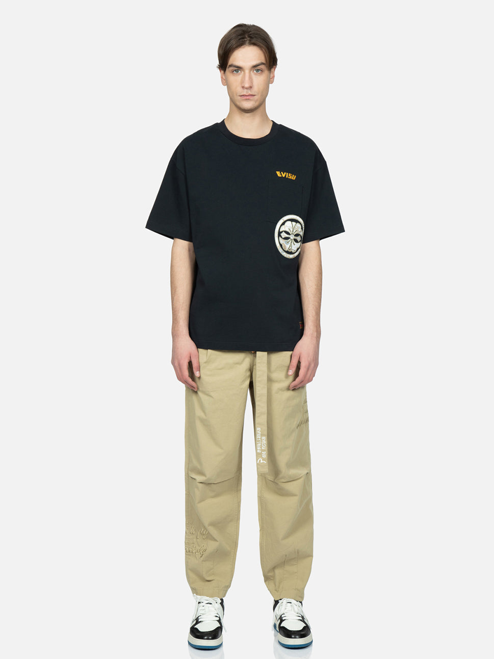 Shop the classic Friday fits Evisu Beige color Pants & Chinos Online in ...