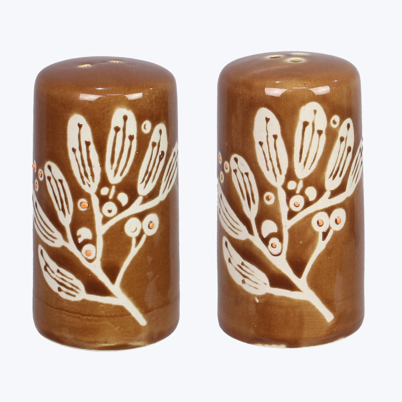 Stoneware Leaf Design Salt & Pepper Shaker Set
