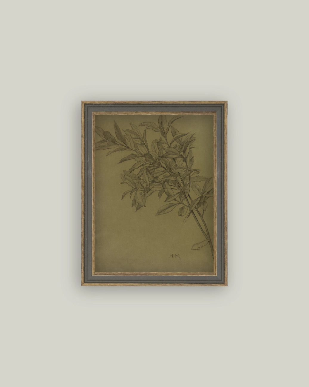 Leaves On Green 7 x 9 Framed Antique Art