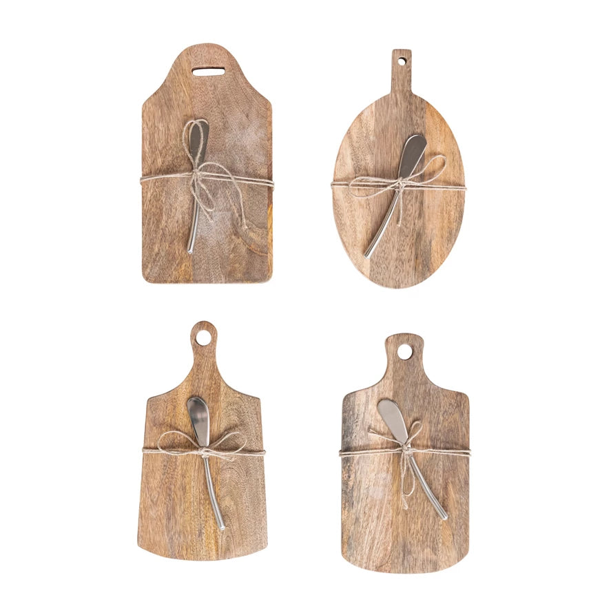 Mango Wood Board w/ Handle & Canape Knife (4 styles)