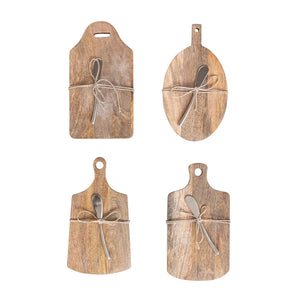 Mango Wood Board w/ Handle & Canape Knife (4 styles) - Smith & York Co.