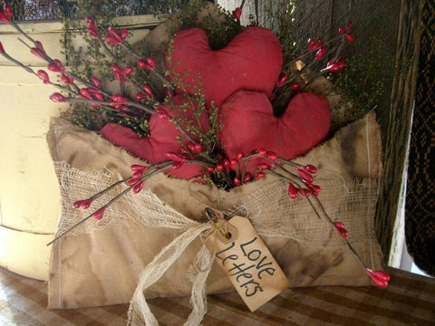 Primitive Valentines Love Letter shelf sitter