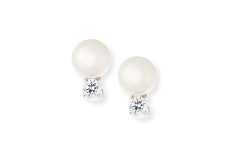 Romantic gift for her Pearly Bead and Crystal Stud Earrings