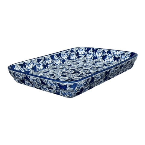 New 11 x 7 Rectangle Blue Stoneware / Ceramic Baking Pan / Dish w/  Handles NIB
