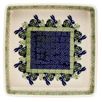 A picture of a Polish Pottery 8" Square Baker (Bunny Love) | P151T-P324 as shown at PolishPotteryOutlet.com/products/8-square-baker-bunny-love