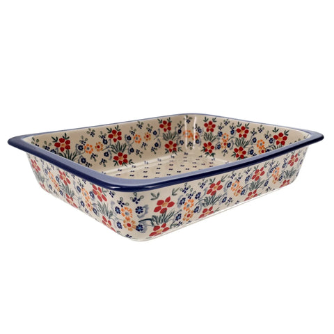 Polish Pottery - Deep Dish Lasagna Pan - Floral Grid - The Polish Pottery  Outlet