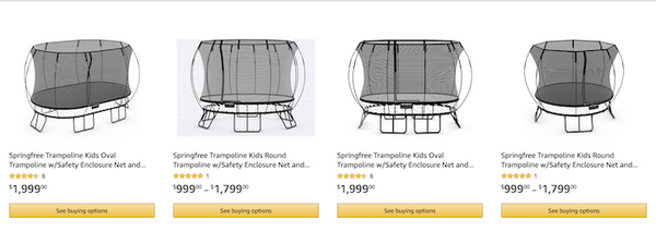 Springfree Trampolines on Amazon.