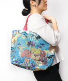 Blue Base Floral Japanese Tote Bag  / Vintage Kimono Obi Bag