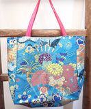 Blue Base Floral Japanese Tote Bag  / Vintage Kimono Obi Bag