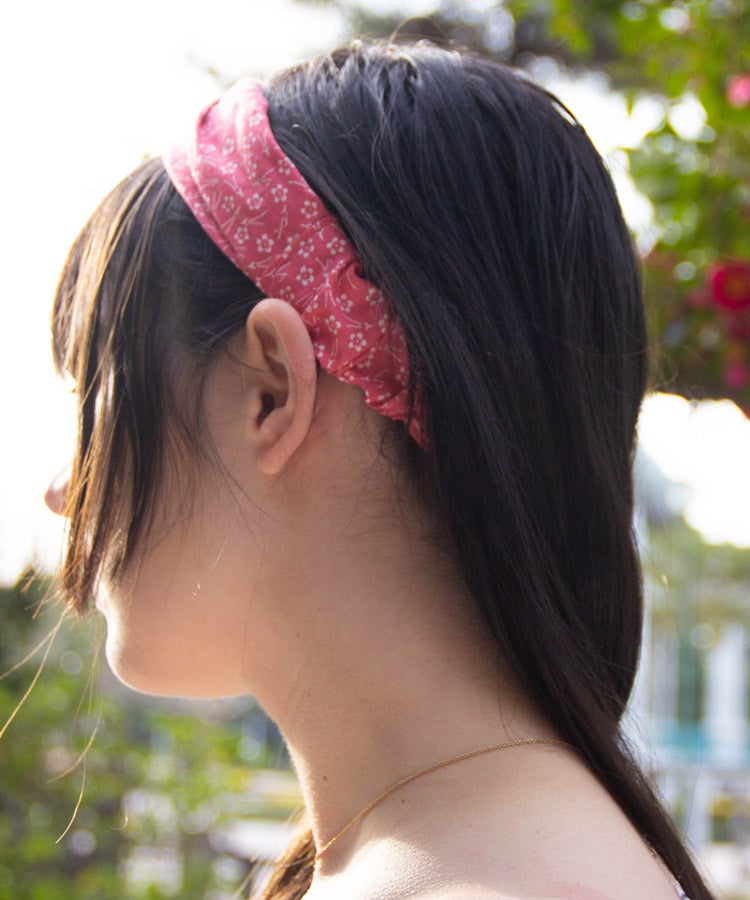 Pink Plum Blossom Print Japanese Fabric Headband / Cotton Fabric Head Band