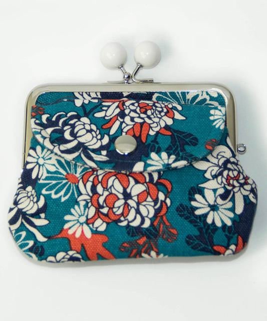 Chrysanthemum Double Clasp Coin Purse / Gamaguchi Japanese Coin Purse