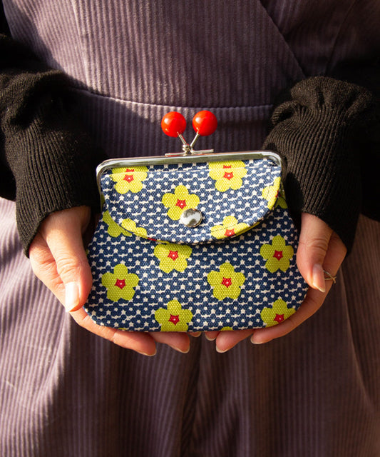 Yellow Camellia Double Clasp Coin Purse Red