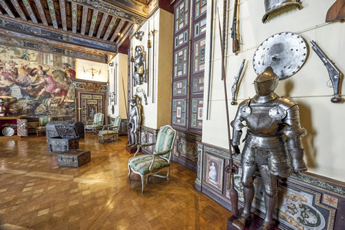 A suit of armor inside Cheverny castle in the Loire Valley.