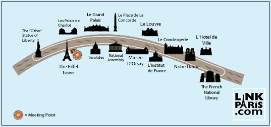 A map of the main points of interest along Bateaux Parisian's nightly dinner cruise in Paris.
