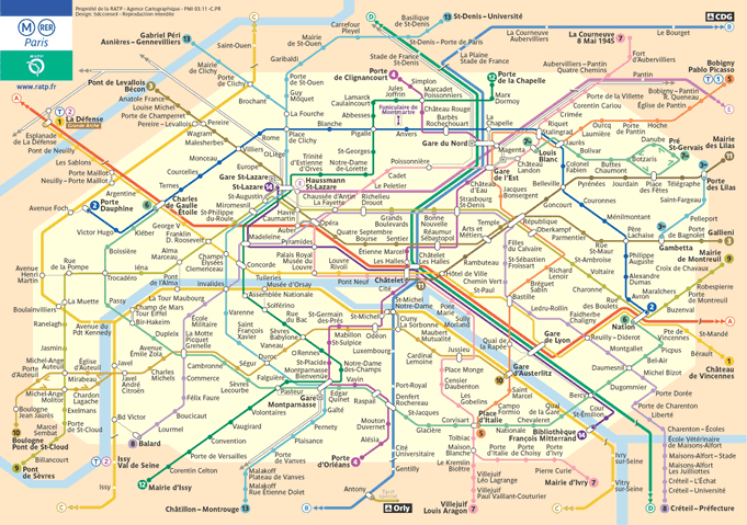 A printable map of the Paris Metro system.