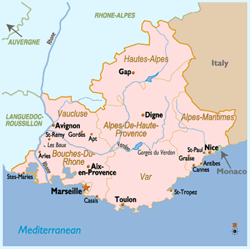 A map of the Provence-Alps-Cote d'Azur region.
