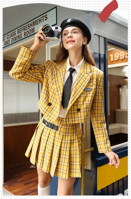 Totally Clueless Plaid Jacket / Skirt (Yellow)