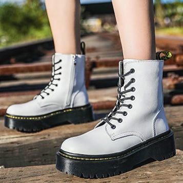 white platform combat boots