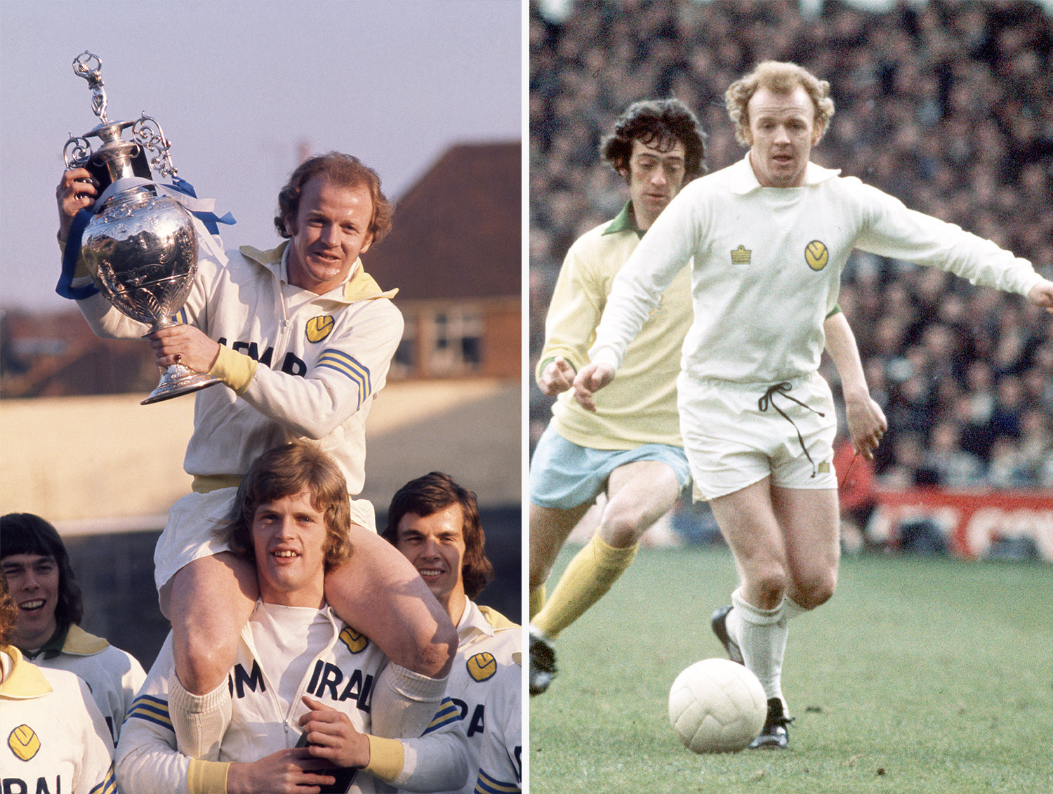 Leeds United's Billy Bremner lifting the League trophy after becoming Champions in 1974