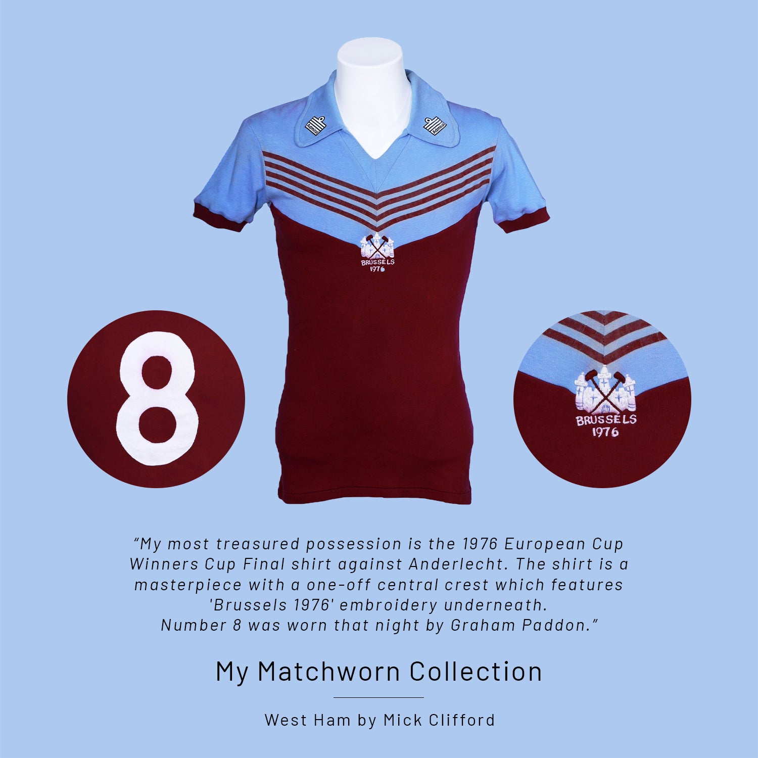 West Ham Matchworn 1976 Cup Winners Cup Final Kit