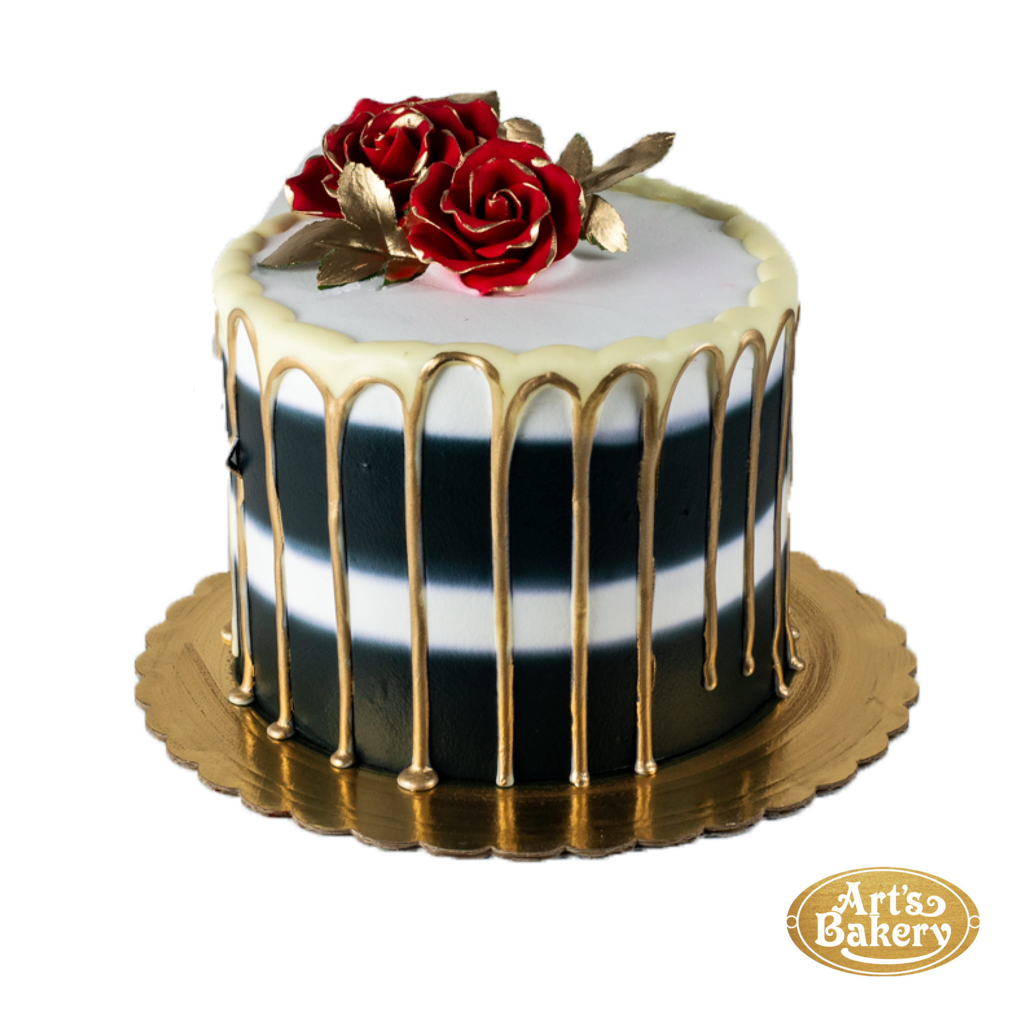 Art'S Bakery Glendale | Red Roses And Melted Gold Cake 315