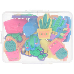 Paper Junkie 18-Pack Decorative Cactus Push Pin Thumb Tack, 6 Designs, 0.8 x 1.4 Inches