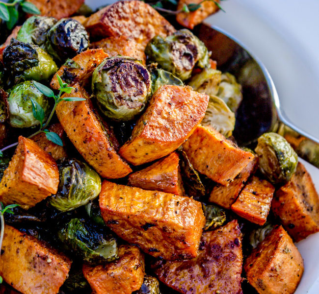Roasted Sweet Potato Brussel Sprouts Food Charlatan