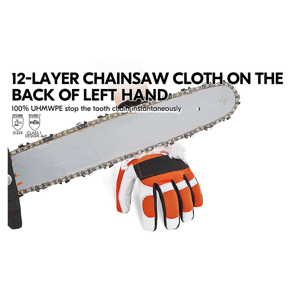 Vgo 2 pares de guantes de trabajo para motosierra, protección de sierra  en la parte trasera izquierda (talla XL, naranja, GA8912)