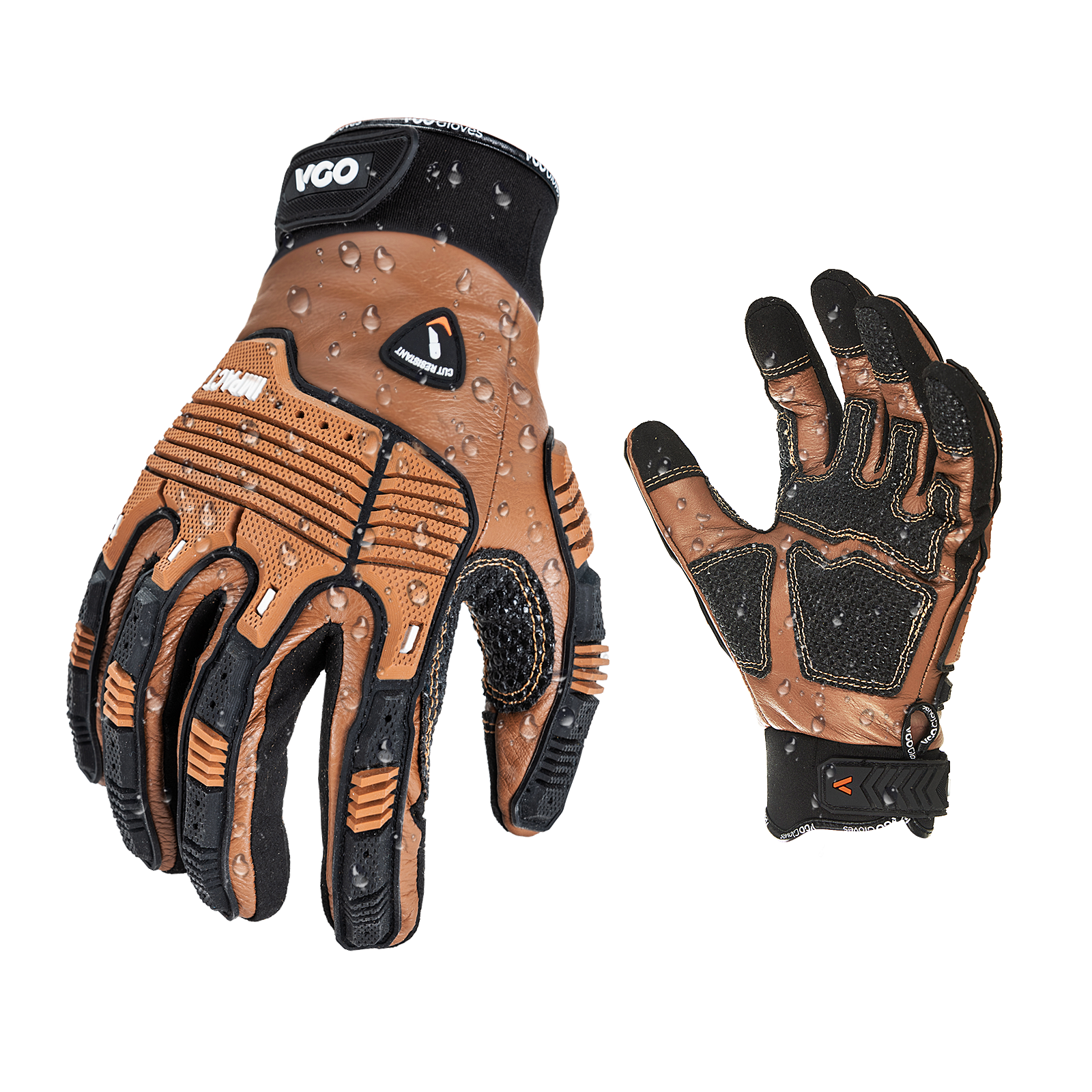 Gants de protection contre la tronçonneuse Vgo, gants de travail pour  tronçonneuse (taille XXL, orange, GA8912) 
