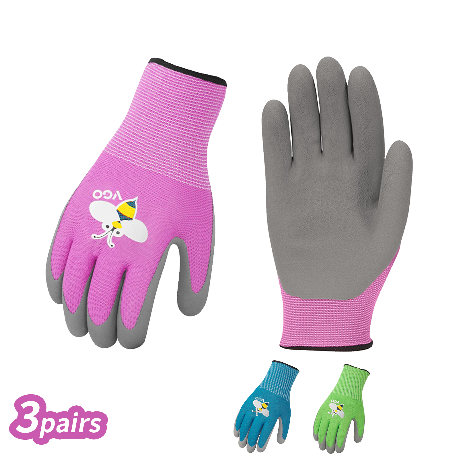 Safety Kids Work Gloves Pink Blue Yellow Gardening Glove 2~12 Year Old