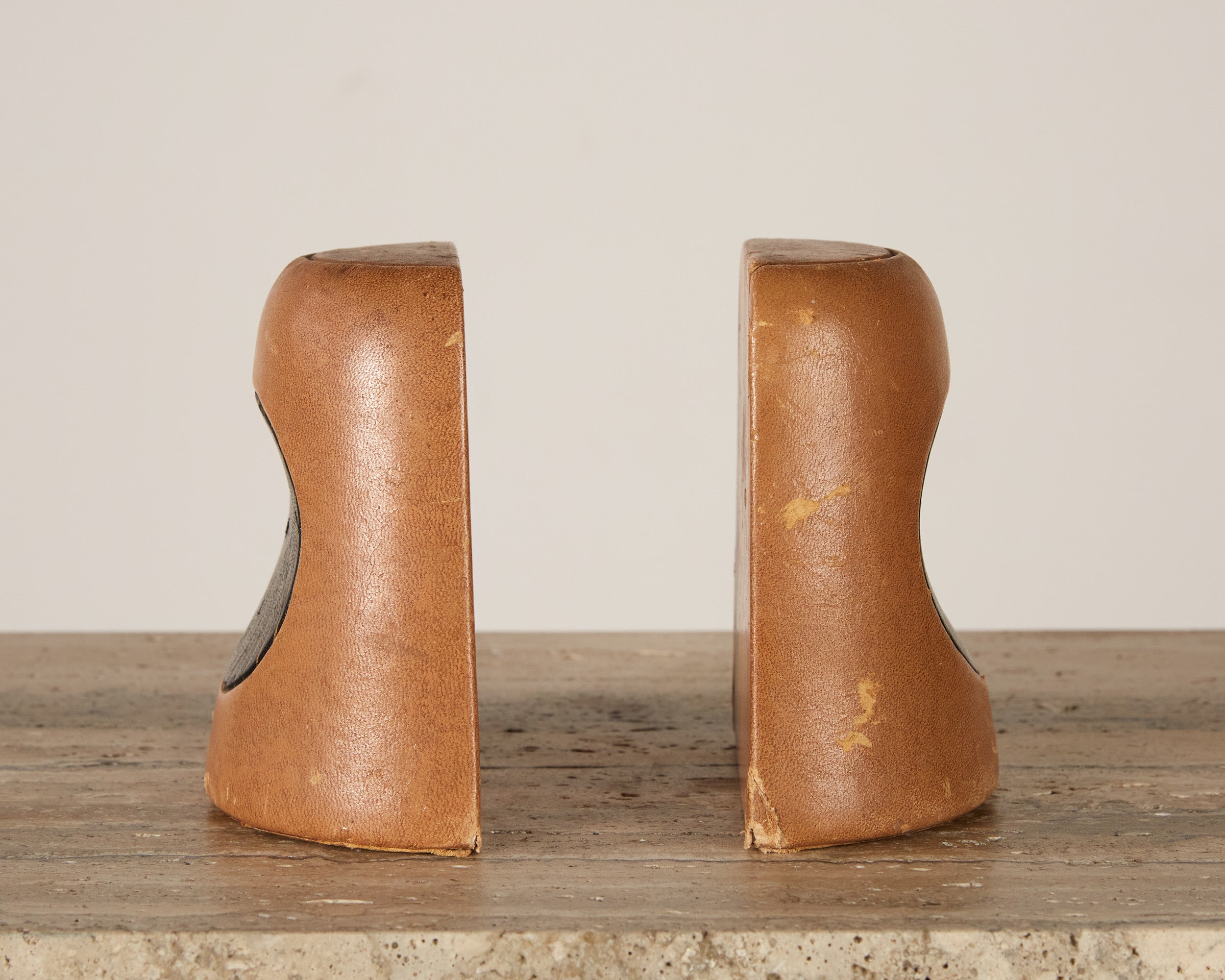 Pair of Patinated Leather Bookends