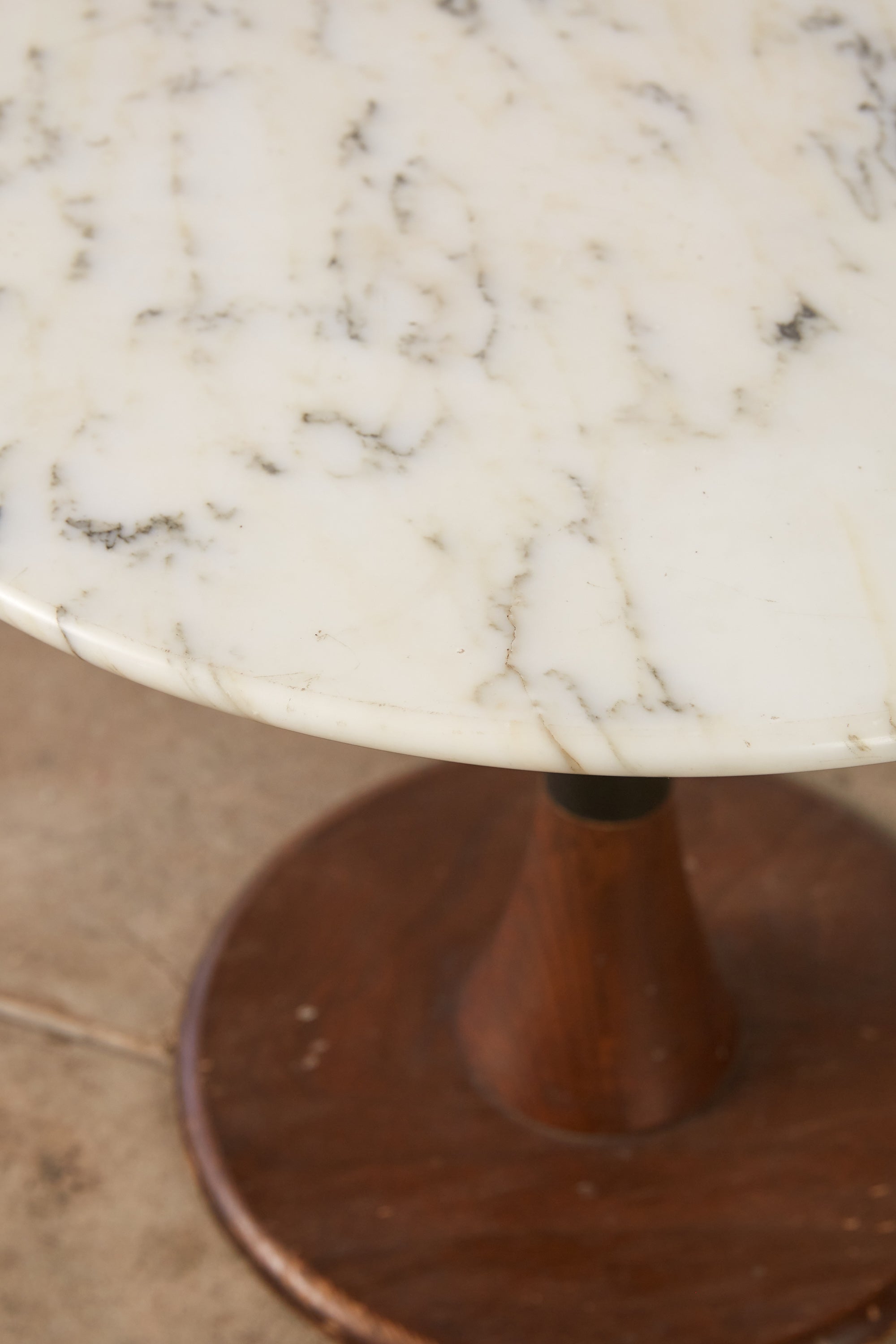 Marble and Oak Round Pedestal Side Table