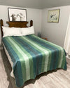 Elegant Cozy Green Blue Striped Alpaca Wool Blanket