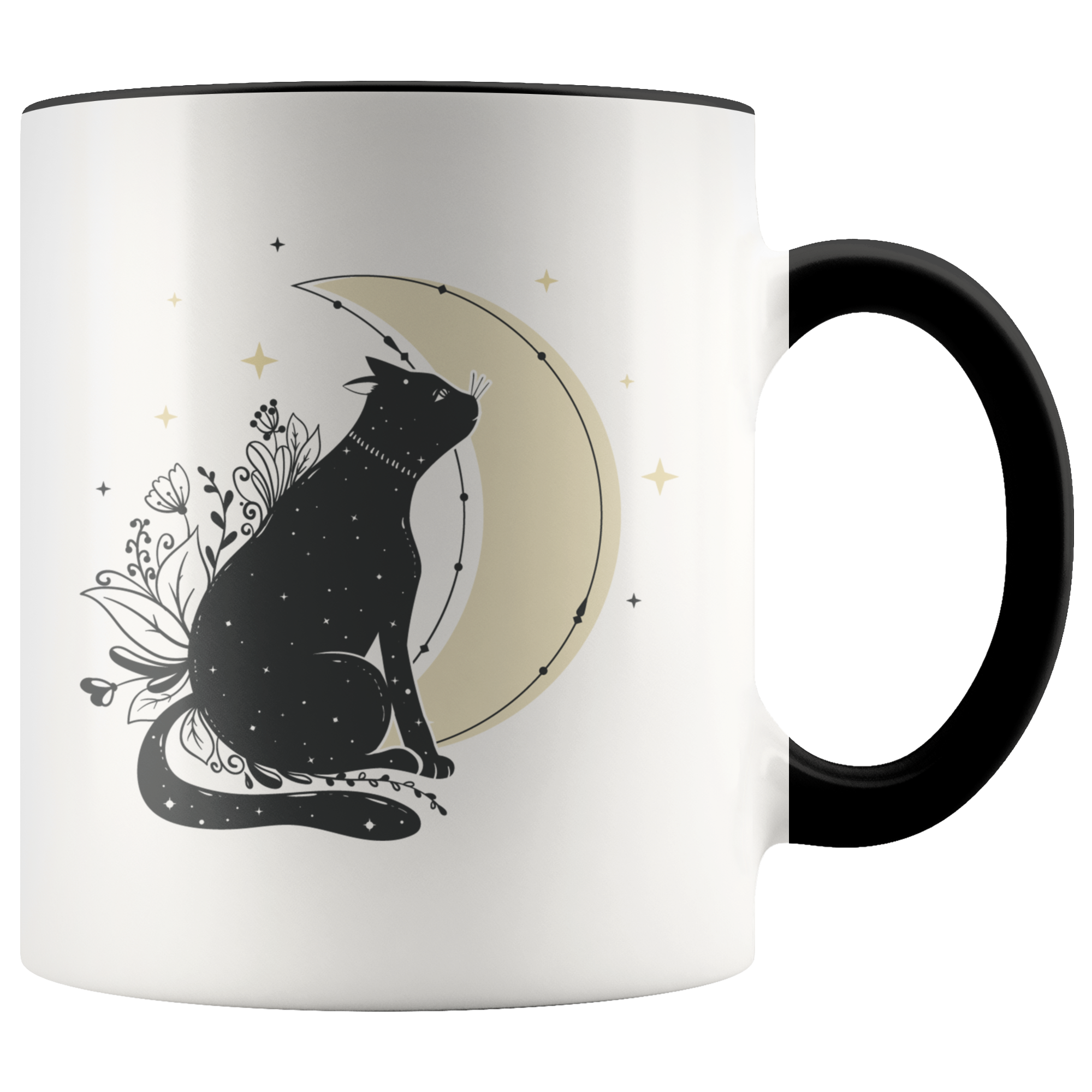 Moon Cat Floral Boho Coffee Mug (11oz)