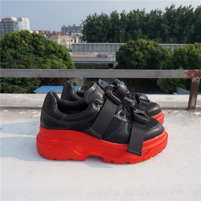 black and red chunky trainers
