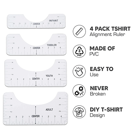2 Pack Tshirt Ruler Guide for Vinyl Alignment,T Shirt Ruler to Center  Design,Tshirt Measurement Tool with Heat Tape for Heat Press