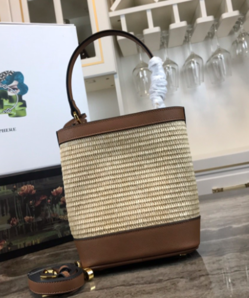 prada panier medium straw bag