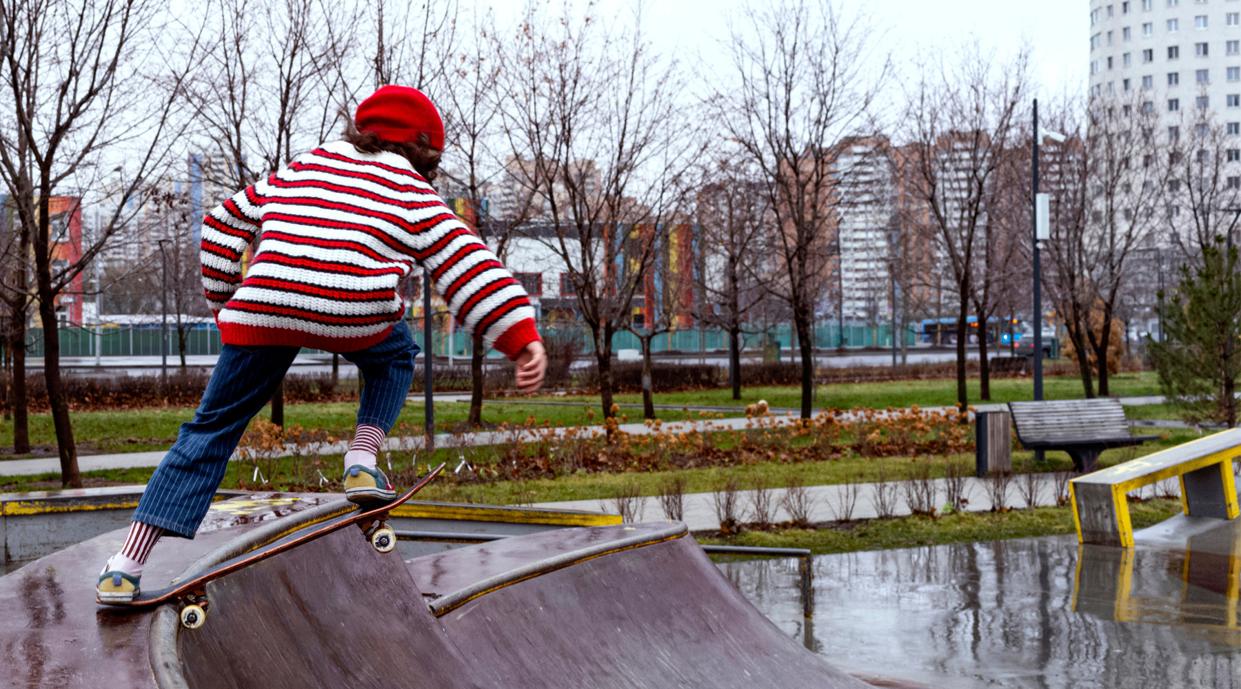 skate in a skate park with water