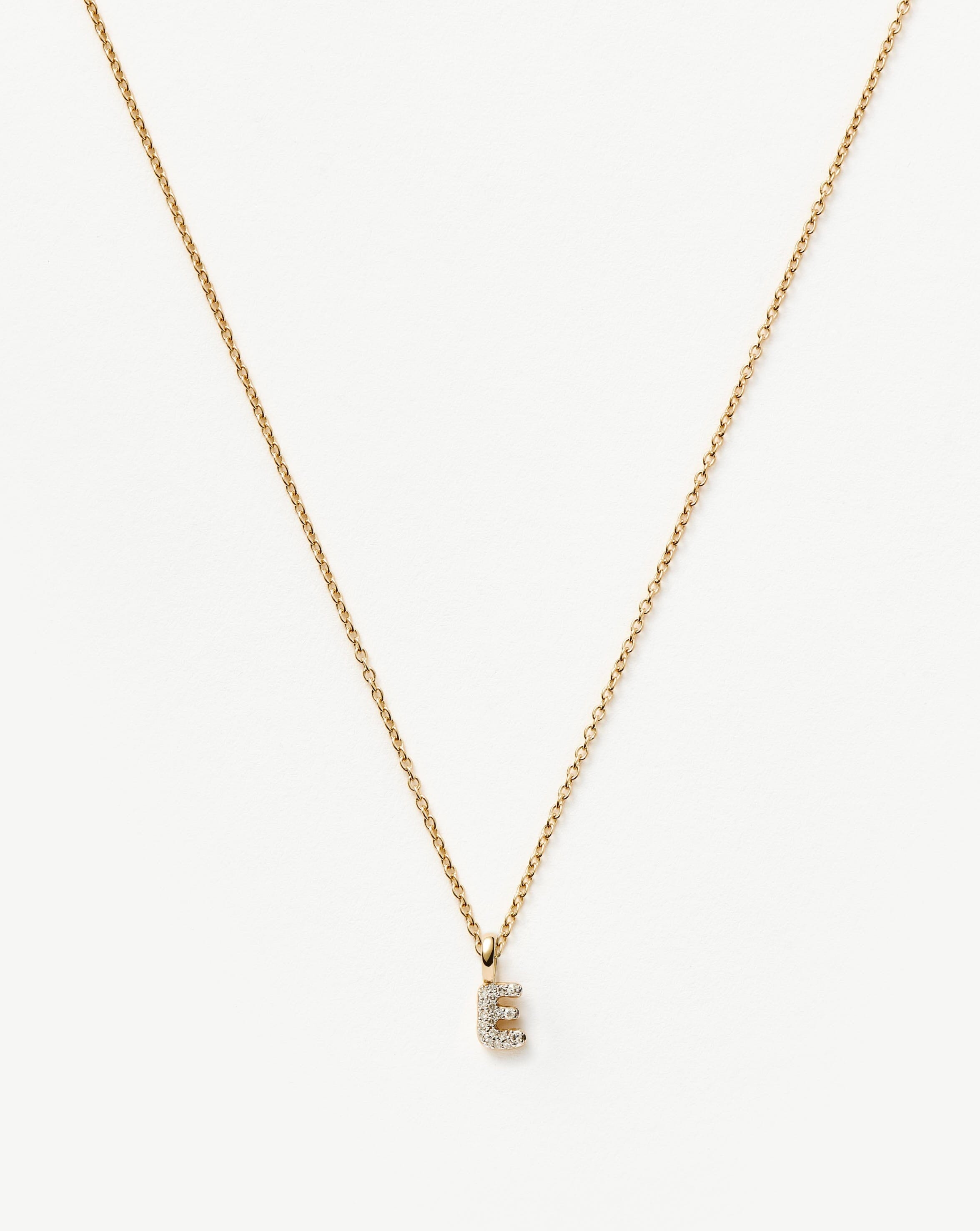 Fine Diamond Initial Mini Pendant Necklace  - E | 14ct Solid Yellow Gold Plated/Diamond