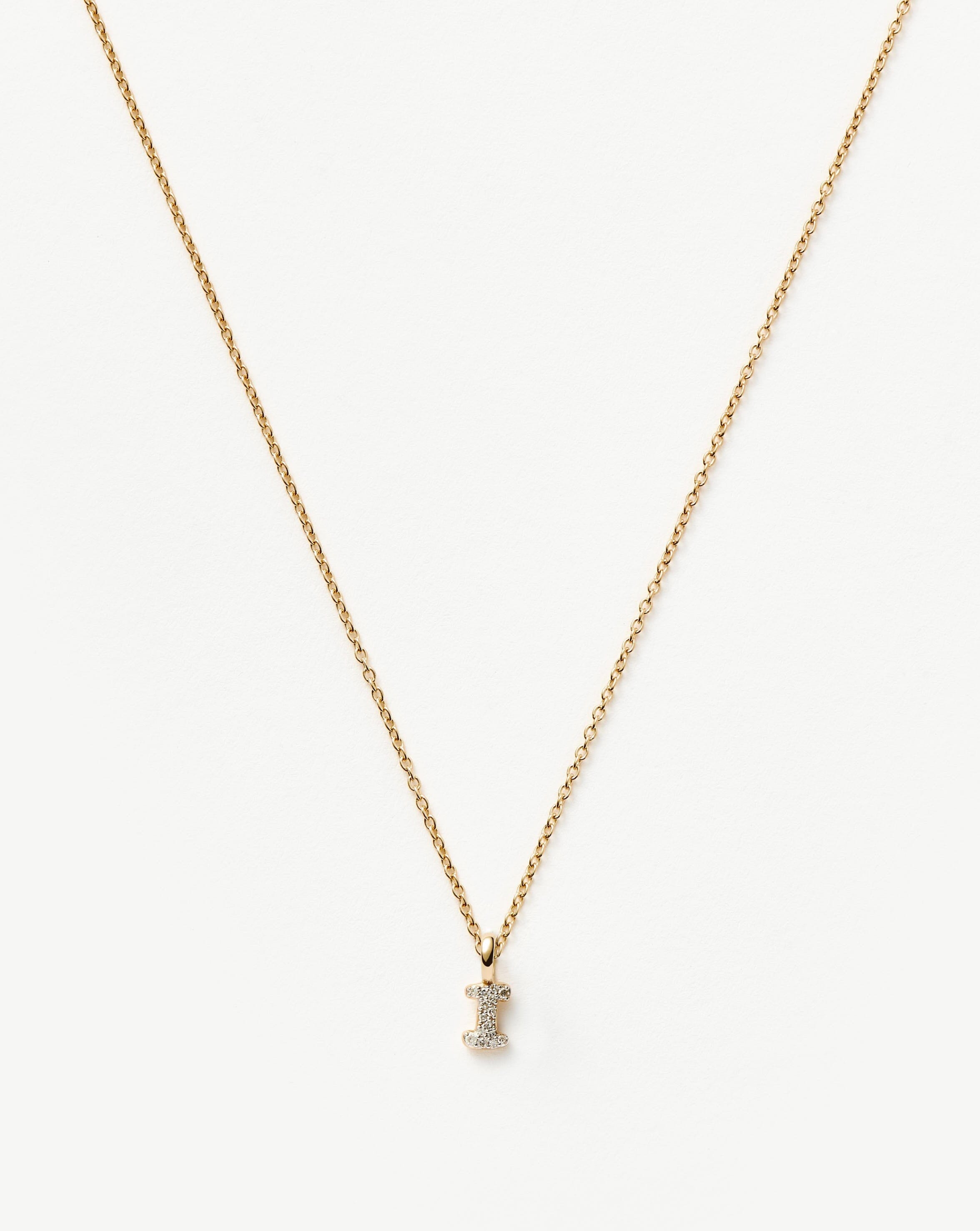 Fine Diamond Initial Mini Pendant Necklace - I | 14ct Solid Yellow Gold Plated/Diamond