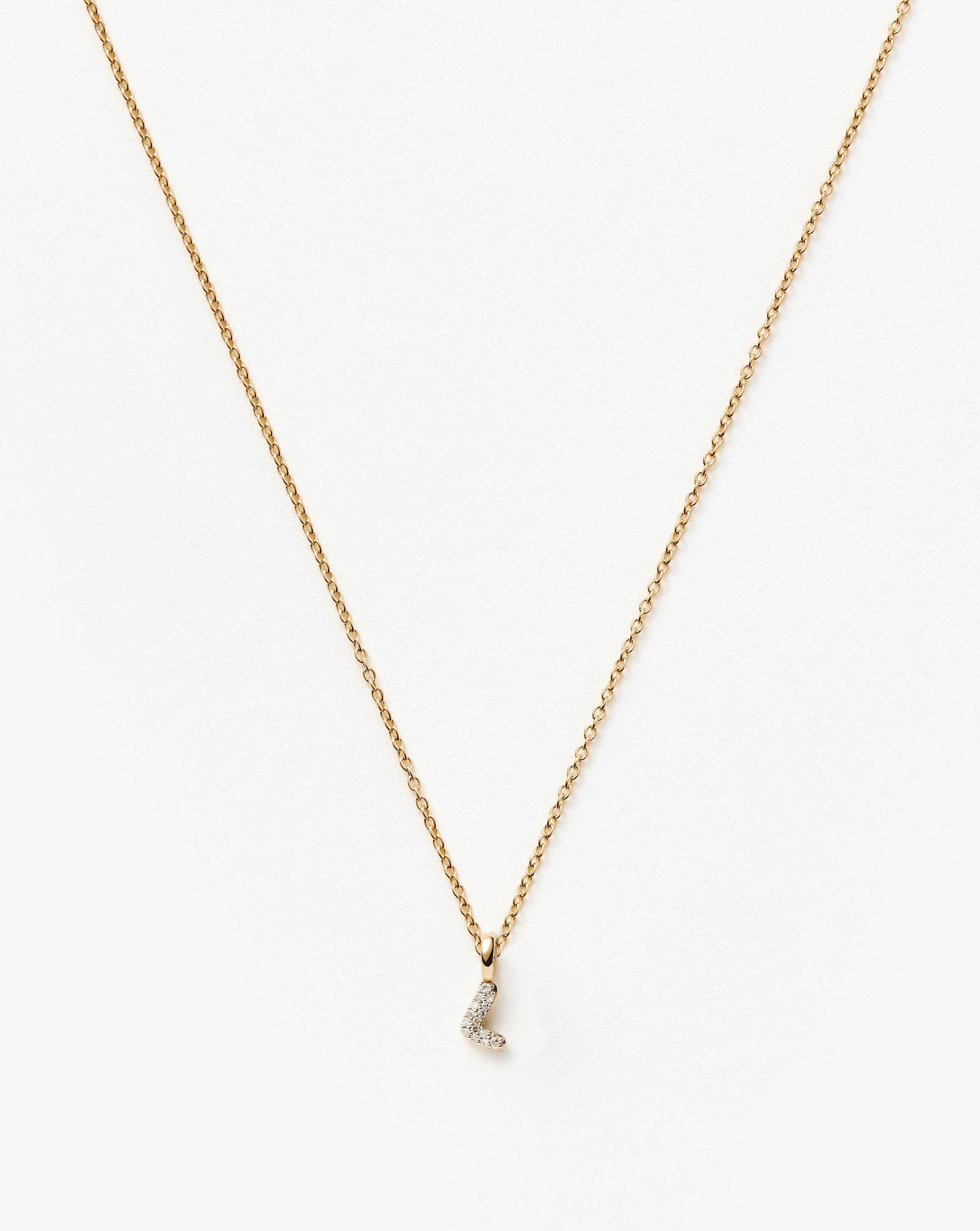 Fine Diamond Initial Mini Pendant Necklace - L | 14ct Solid Yellow Gold Plated/Diamond