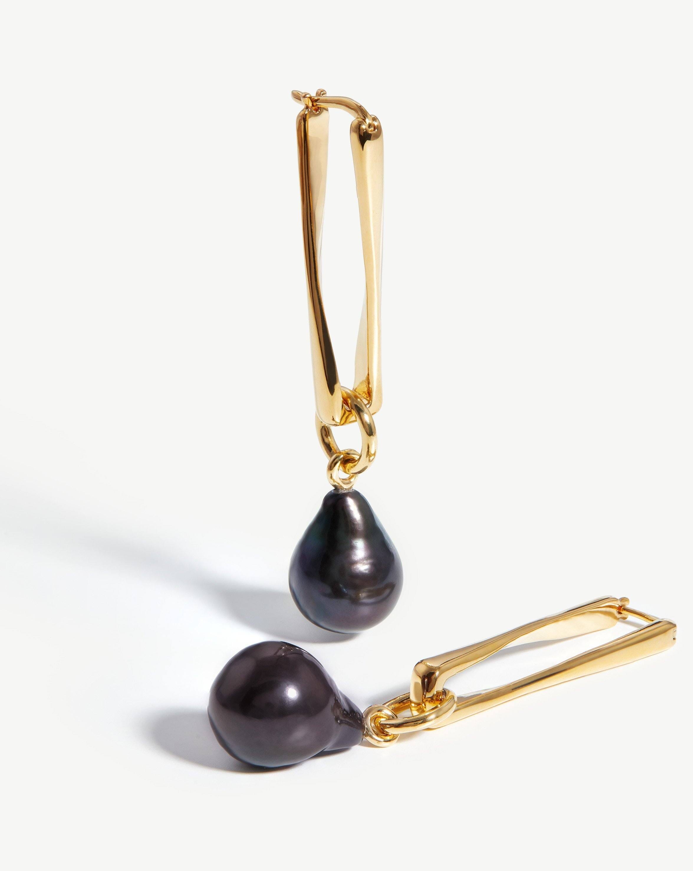 Baroque Pearl Twisted Drop Earrings | 18ct Gold Plated/Grey Pearl