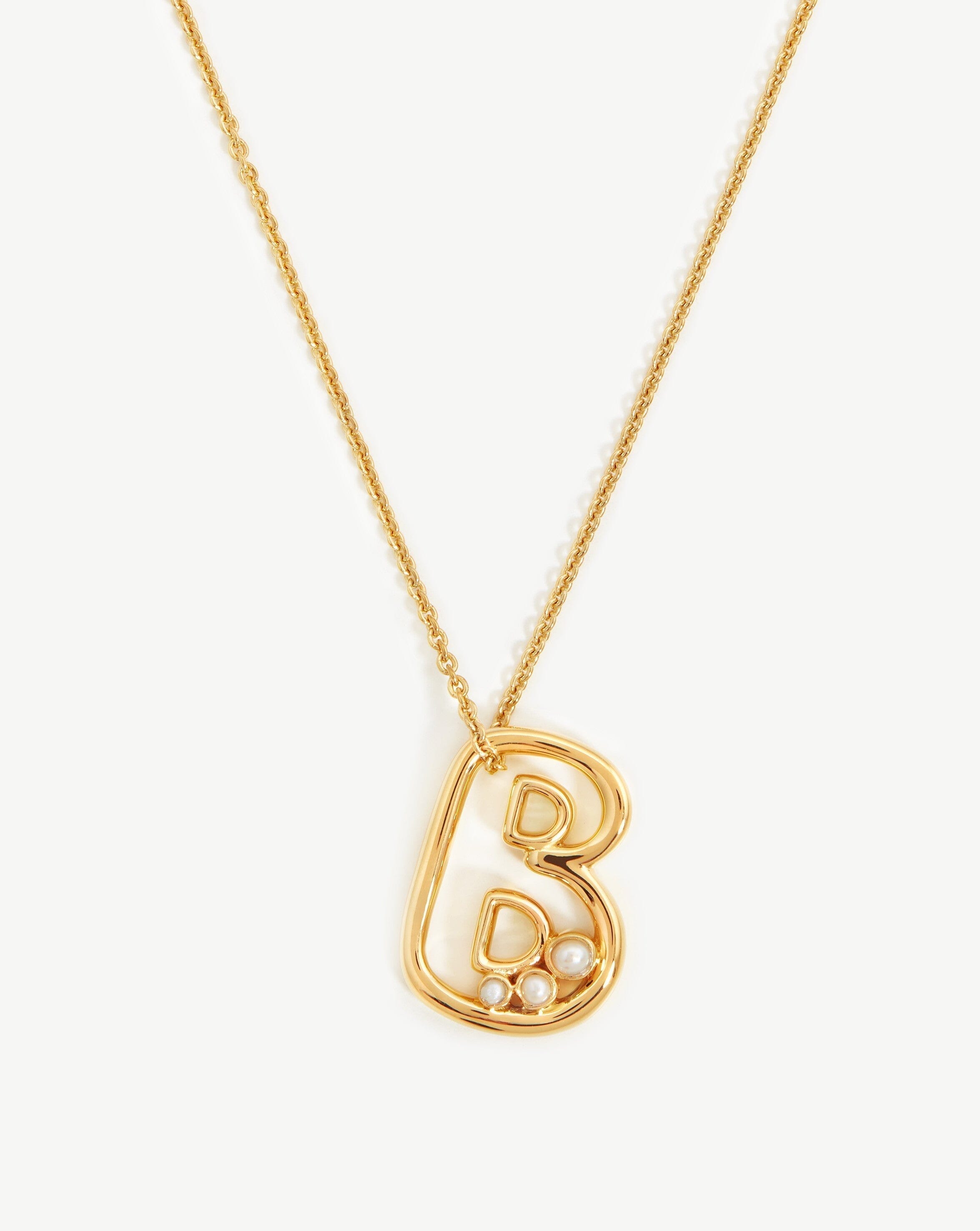 Chubby Pearl Initial Pendant Necklace  - Initial B | 18ct Gold Vermeil/Pearl