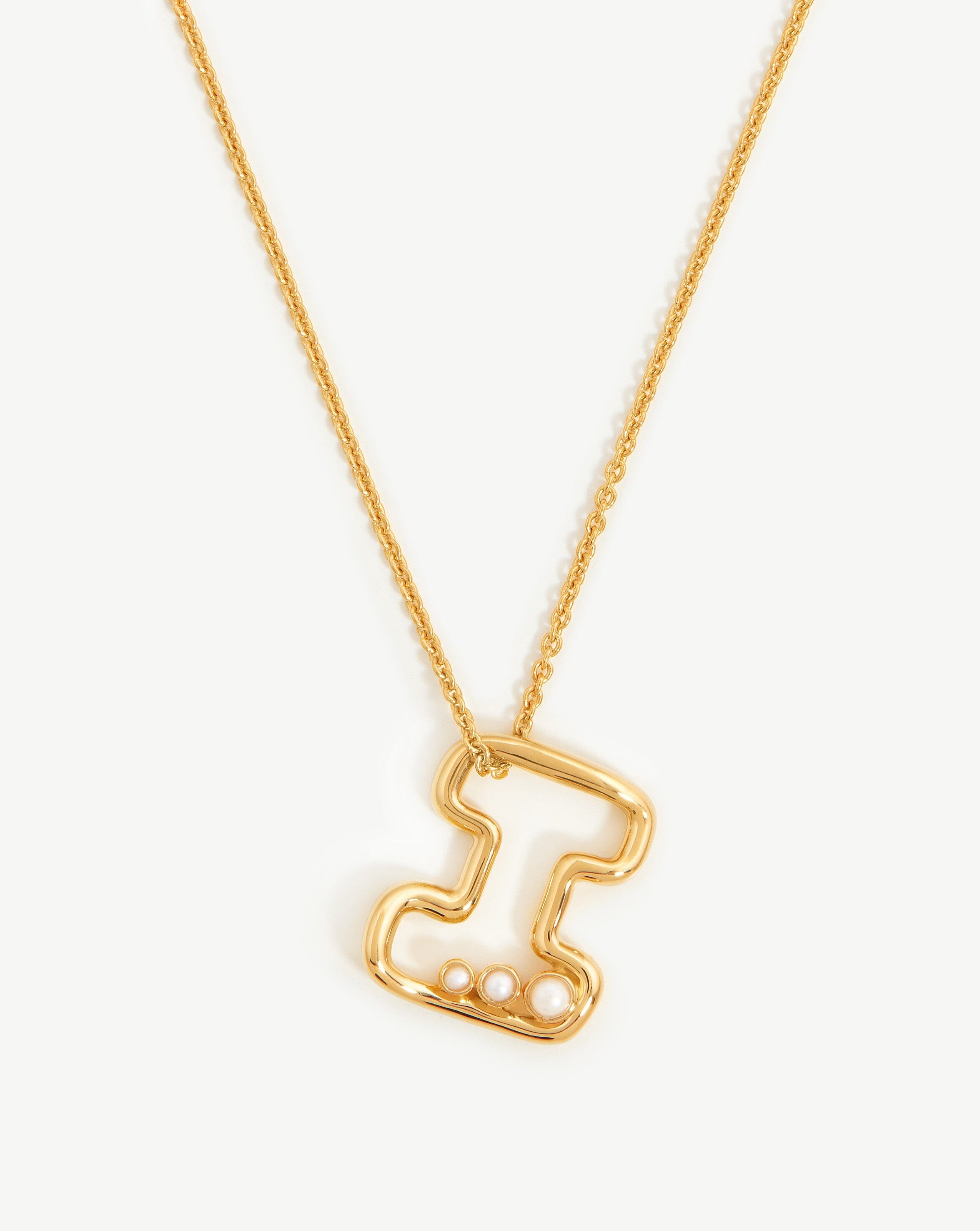 Chubby Pearl Initial Pendant Necklace  - Initial I | 18ct Gold Vermeil/Pearl