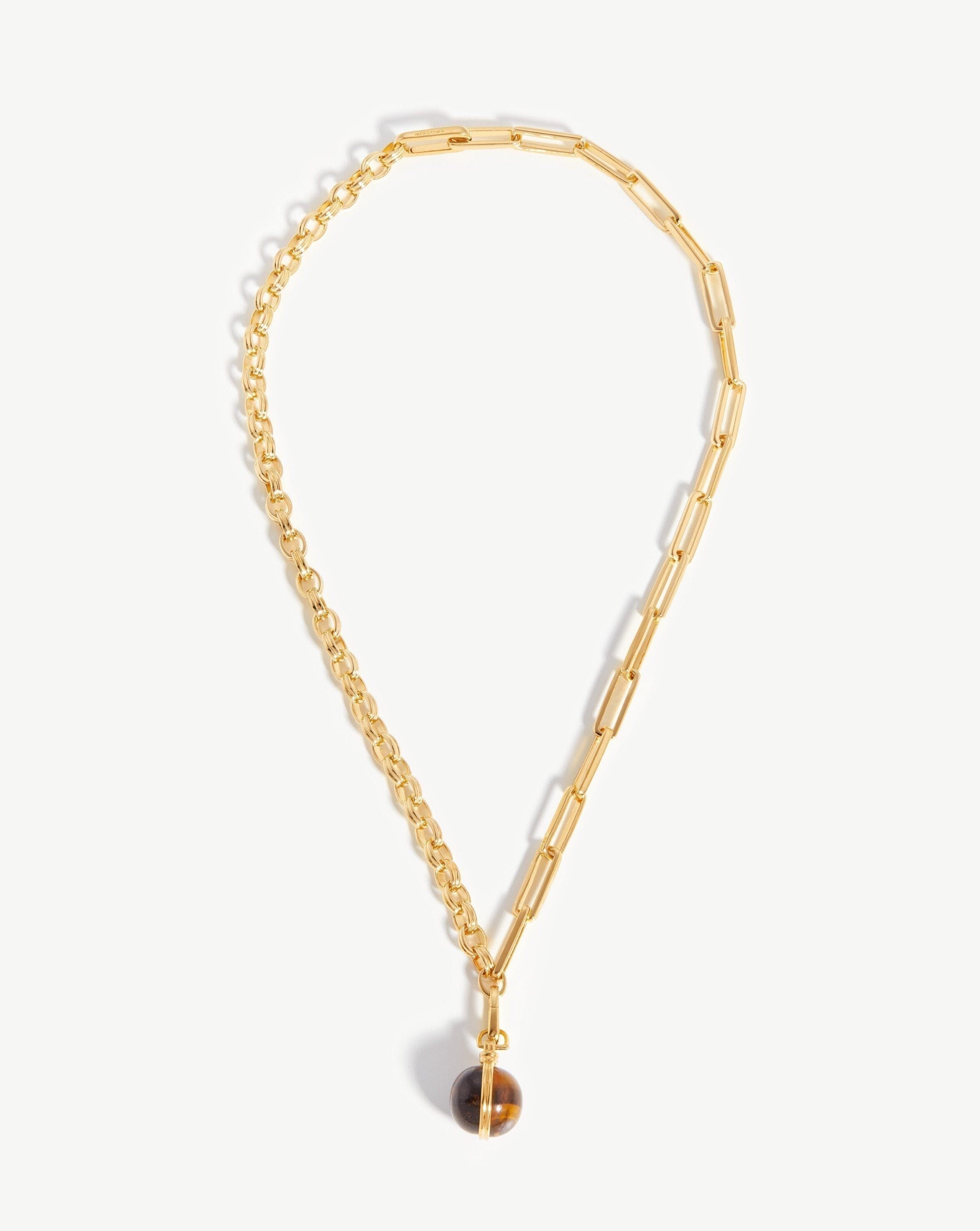 Deconstructed Axiom Sphere Chain Necklace | 18ct Gold Plated/Tigers Eye