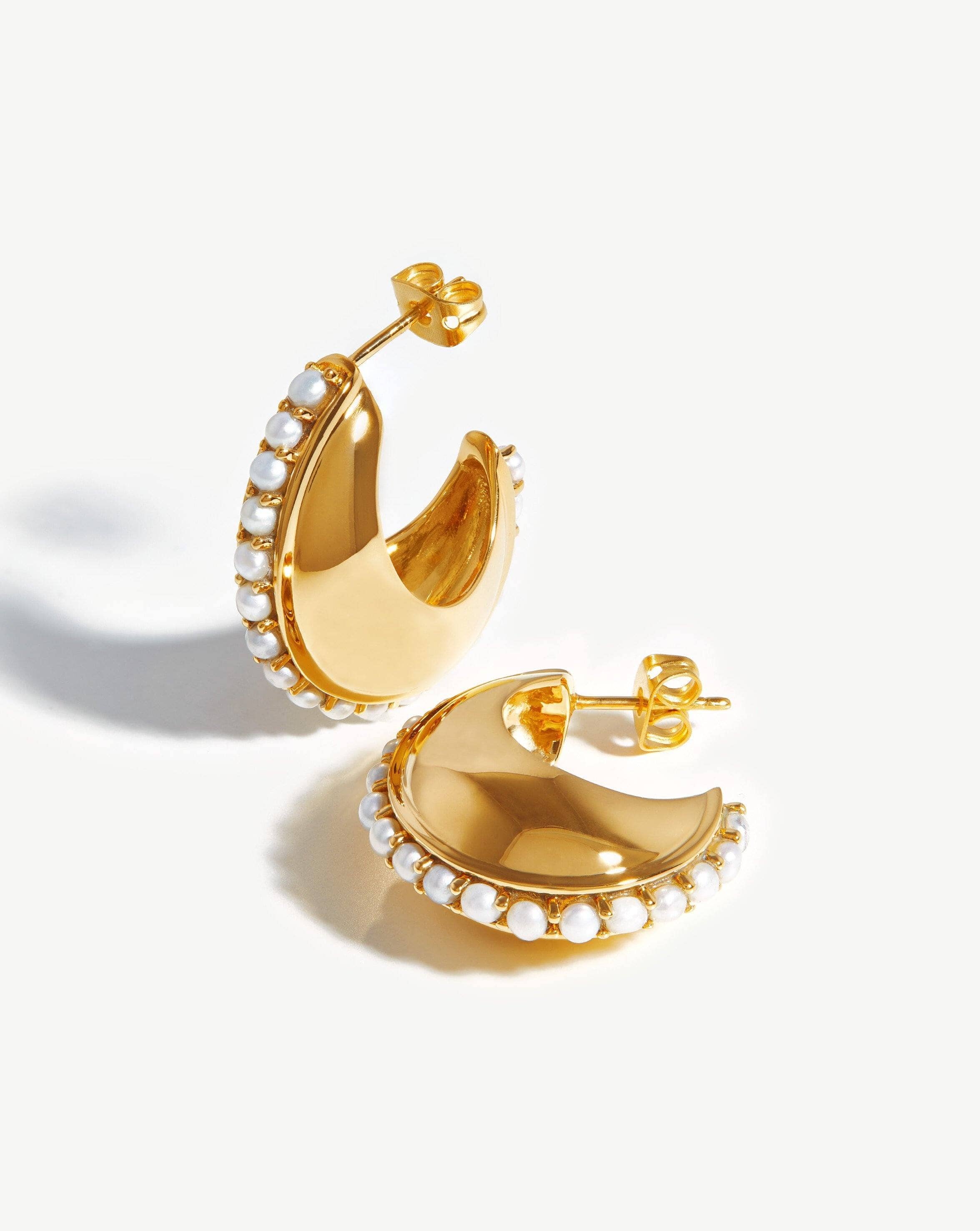 Dome Gemstone Hoop Earrings | 18ct Gold Plated/Pearl